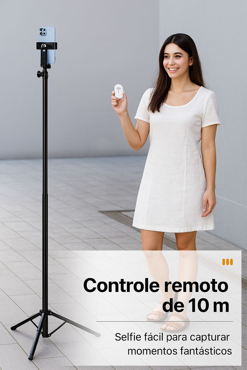 Tripé Selfie 1,8m com Controle Bluetooth e Rotação 360° para Celular – Ideal para Lives e Vlogs