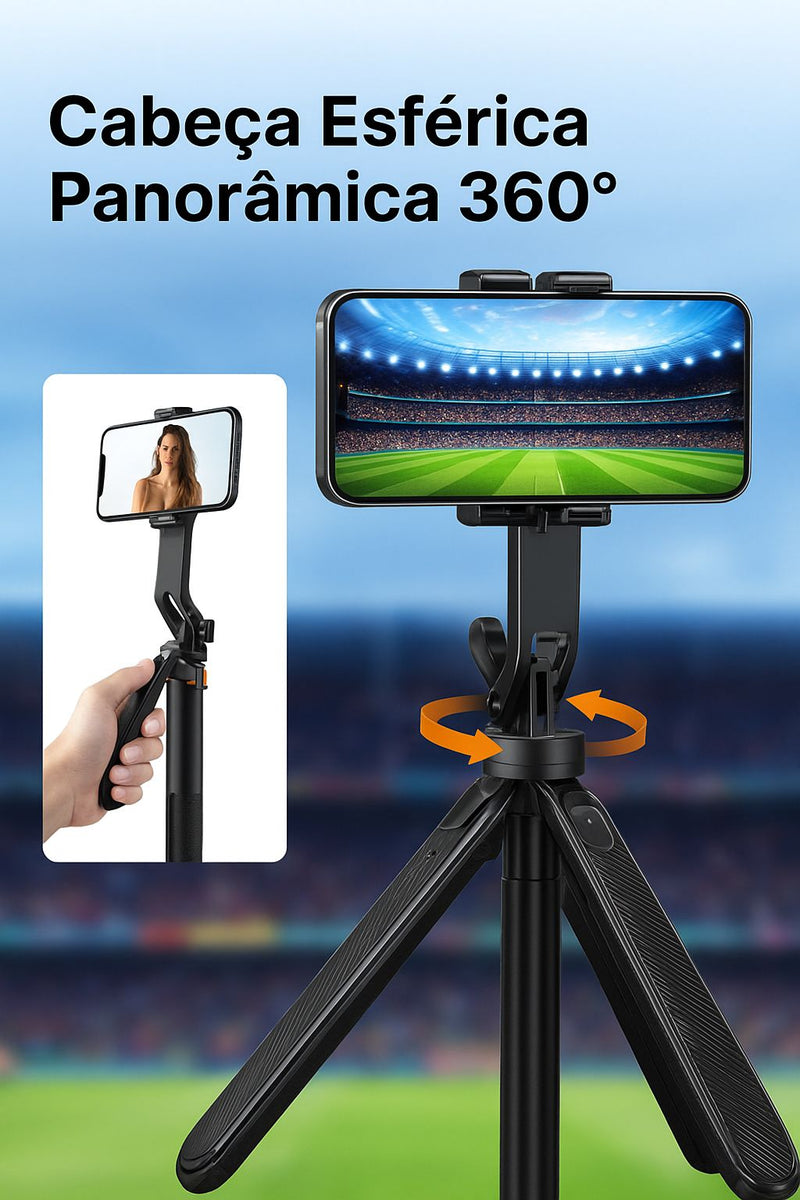 Tripé Selfie 1,8m com Controle Bluetooth e Rotação 360° para Celular – Ideal para Lives e Vlogs