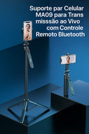 Tripé Selfie 1,8m com Controle Bluetooth e Rotação 360° para Celular – Ideal para Lives e Vlogs