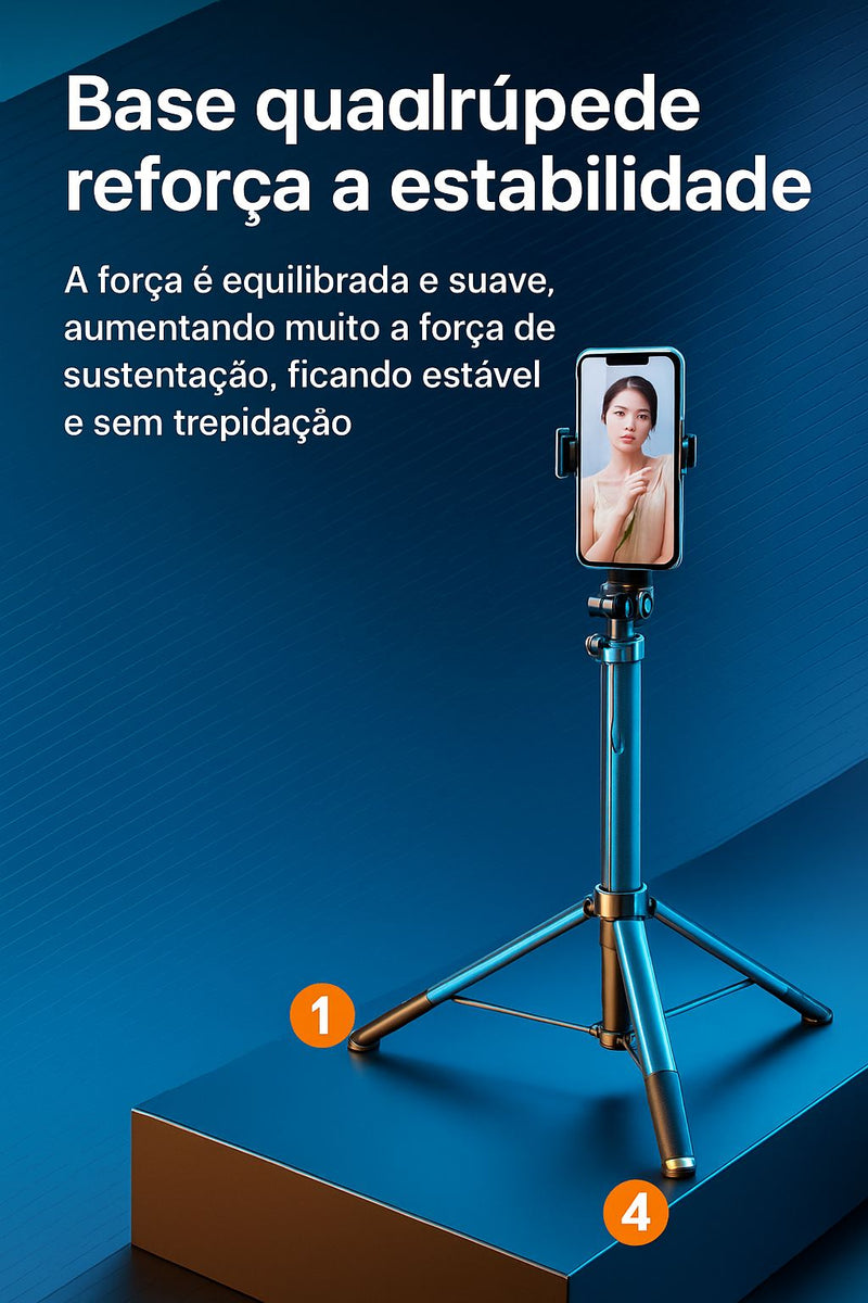 Tripé Selfie 1,8m com Controle Bluetooth e Rotação 360° para Celular – Ideal para Lives e Vlogs