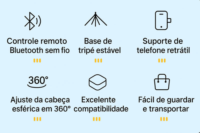 Tripé Selfie 1,8m com Controle Bluetooth e Rotação 360° para Celular – Ideal para Lives e Vlogs